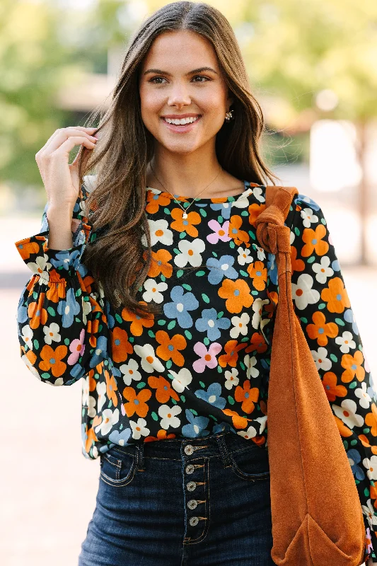 Fashionable And Versatile Retro Fashion Waiting For You Black Floral Blouse