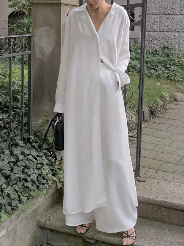 French Style Stunning Fashion Casual Loose Solid Color Long Sleeve Two-piece Suit