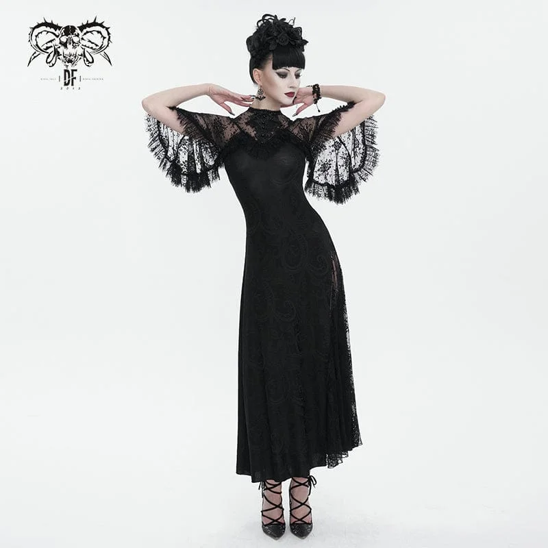 High Street Design Personalized Wear Women's Gothic Lace Splice Split Wedding Dress