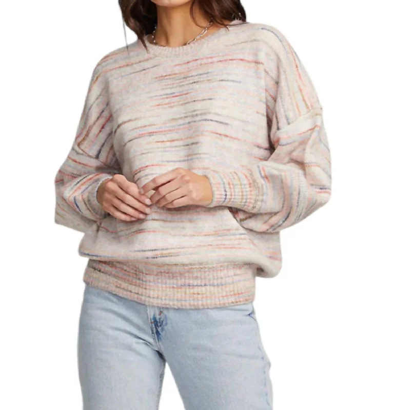 Street Fashion Style Cheri Stripe Crewneck Sweater In Beige