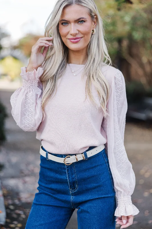Comfortable Series Fashion Design All So Feminine Blush Pink Lace Sweater