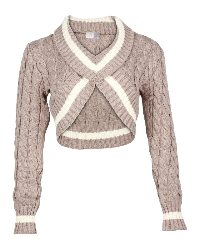 Boutique style Dion Lee Cable Knit Cropped Sweater in Beige Cotton Nylon