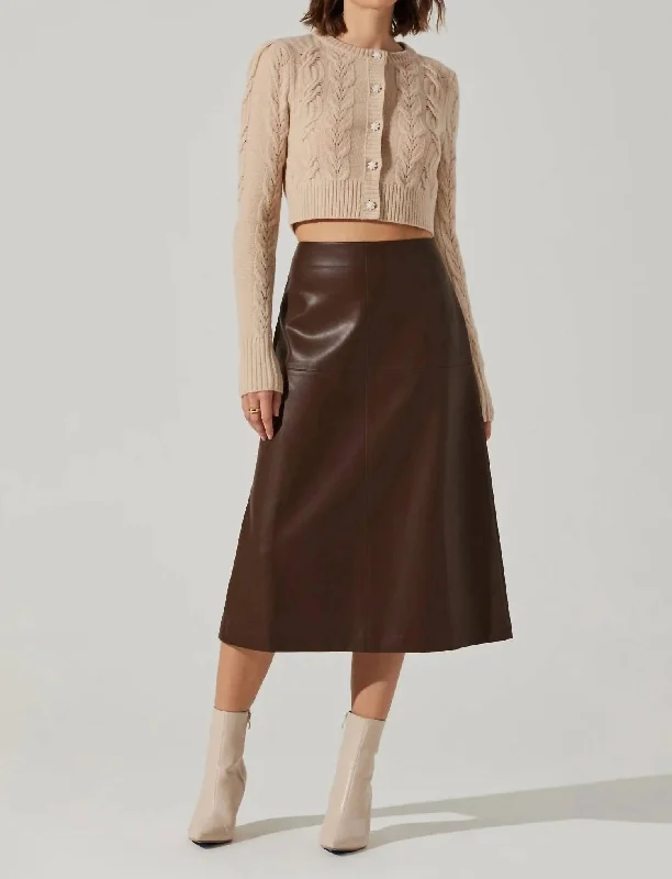 Lazy Home Diamond Series Yuria Faux Leather Midi Skirt In Brown