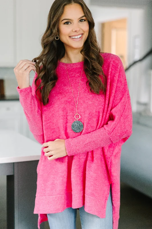 Versatile Items Retro Fashion Always Fun Fuchsia Pink Brushed Knit Tunic