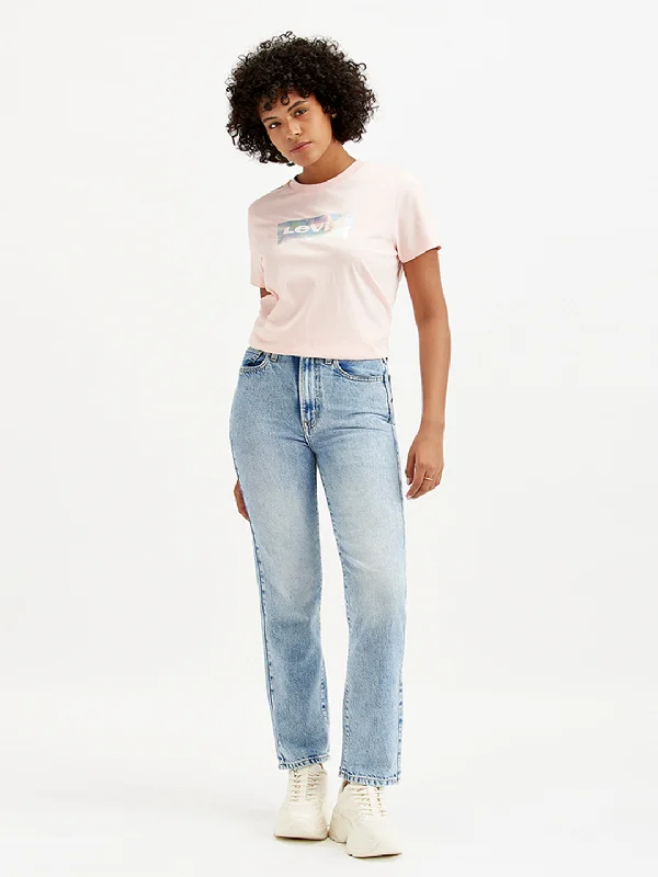 Editorial Design Classic Women's Mid Rise Wedgie Straight Fit Light Blue Jeans