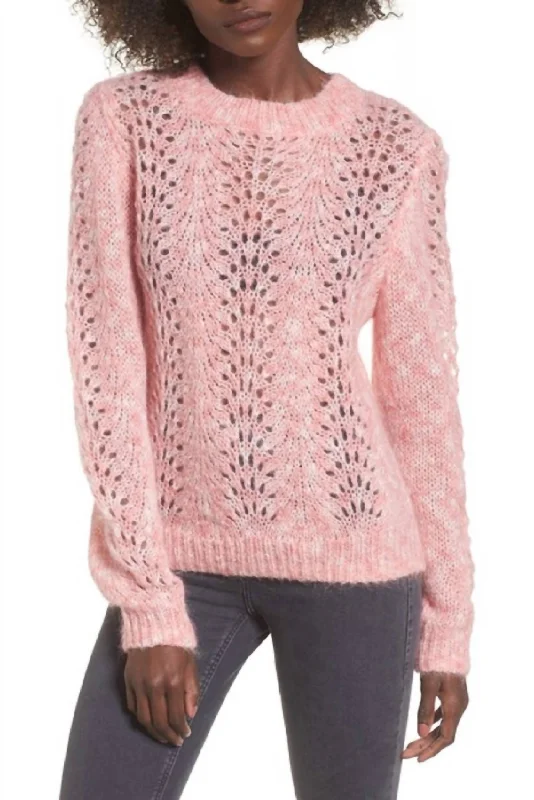 Luxury Style Celebrity Style Strawberry Open Knit Mohair Angora Sweater In Pink