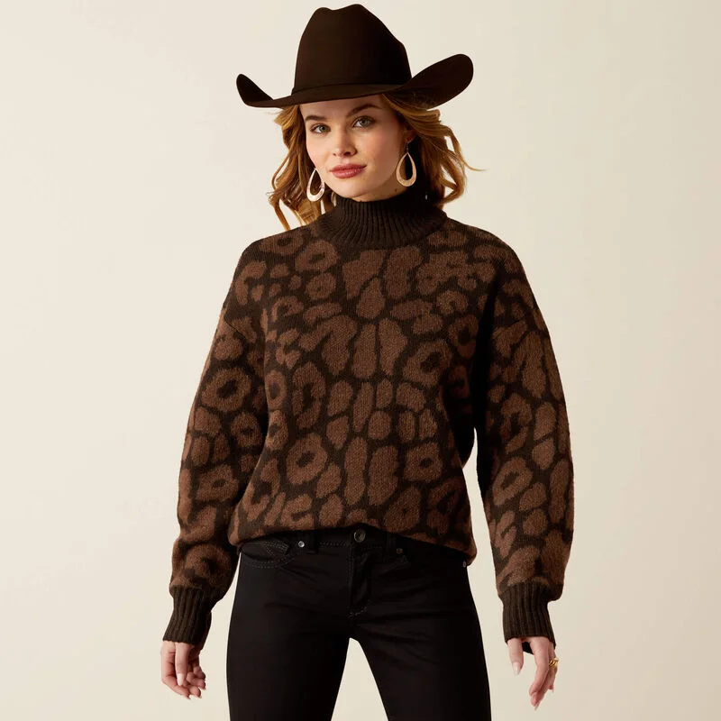 Lazy Home Fresh And Simple Ariat Women's Moda Turtle Neck Sweater in Mole Leopard