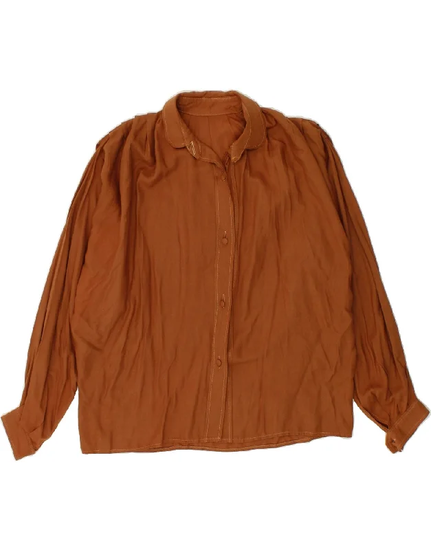 Classic Color Elegant And Charming VINTAGE Womens Shirt Blouse UK 16 Large Brown Viscose Classic Color Elegant And Charming VINTAGE Womens Shirt Blouse UK 16 Large Brown Viscose