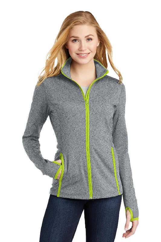 Comfortable And Cold-proof Cute Style Sport-Tek Womens Sport-Wick Moisture Wicking Full Zip Jacket - Heather Charcoal Grey/Charge Green