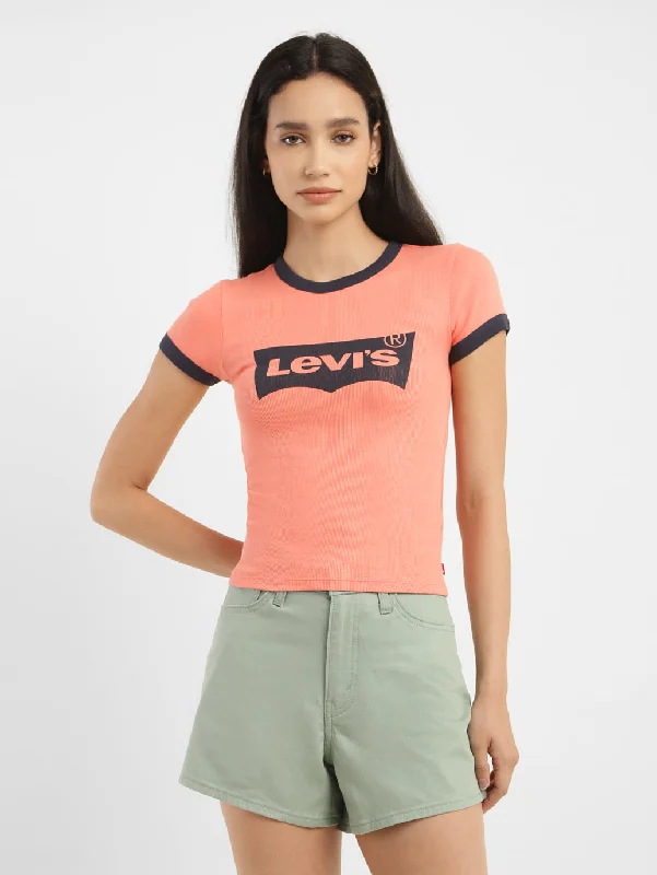 Avant-garde Design High Street Style Women's Brand Logo Slim Fit T-shirt