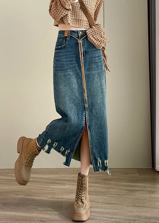 Classic And Versatile Fashionable And Versatile Loose Blue Hole Pockets High Waist Denim Skirt Spring Classic And Versatile Fashionable And Versatile Loose Blue Hole Pockets High Waist Denim Skirt Spring