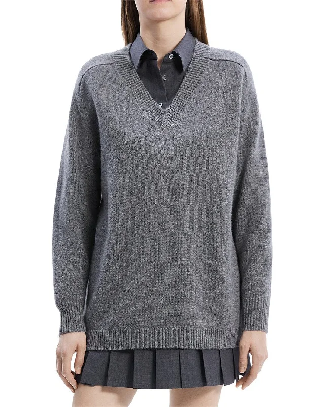 Stand-up collar design Theory Karenia Wool &Cashmere-Blend V-Neck Sweater