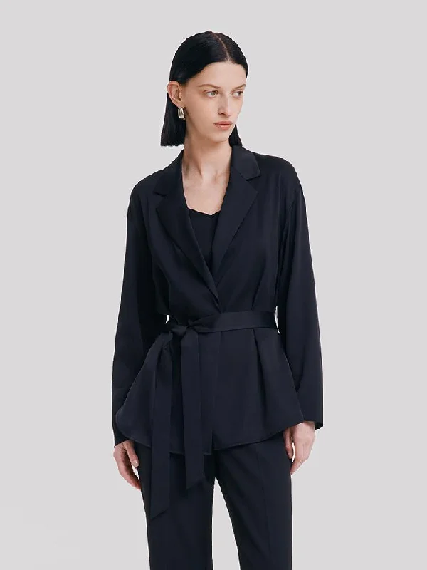High Street Style Simple Style 22 Momme Silk Ladies Suit With Belt