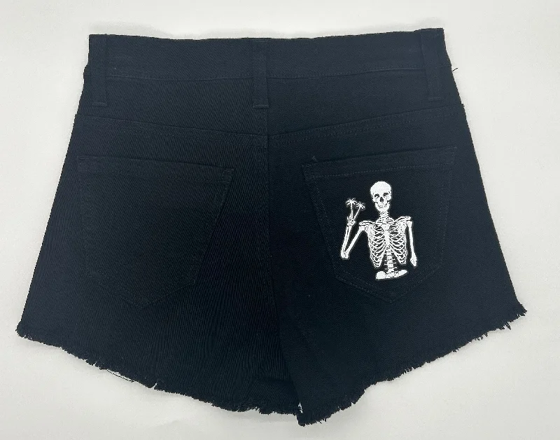 Short Design Modern Tailoring Salty Savage Ladies “Peace Skeleton” Ripped Jean Shorts | Black