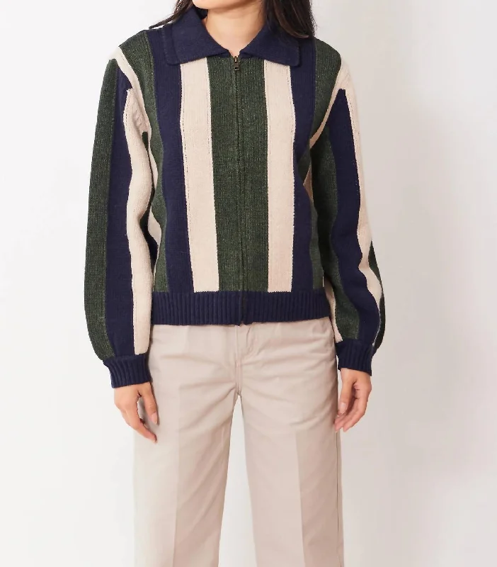 Design Perception The Zipfront Cardigan In Blue/beige/green Stripes