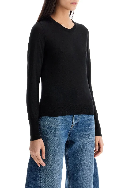Artistic Temperament Thin Design Golden Goose Black Merino Wool Sweater With Golden Applications For Women