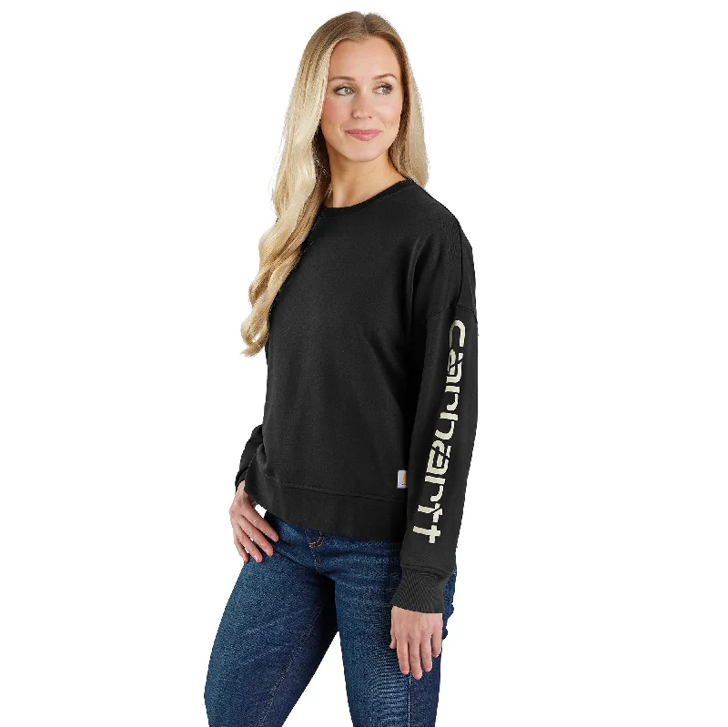 Retro Design Simple Solid Color Carhartt Women's TENCEL Loose Fit Graphic Sleeve Sweatshirt