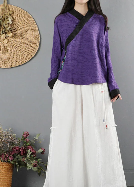 Dynamic Fashion Natural Purple Embroideried Shirts Long Sleeve