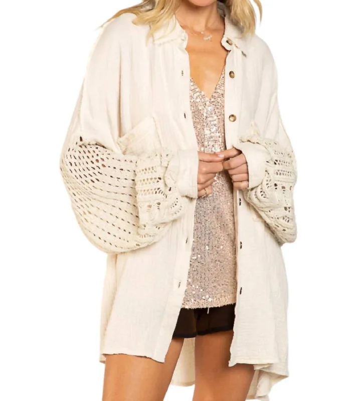 Elegant and noble Oversized Shirt Top Cardigan In Natural