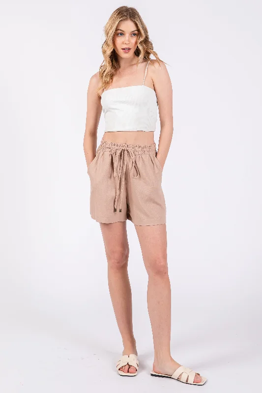 Boutique Recommendation Denim Design Taupe Linen Drawstring Shorts