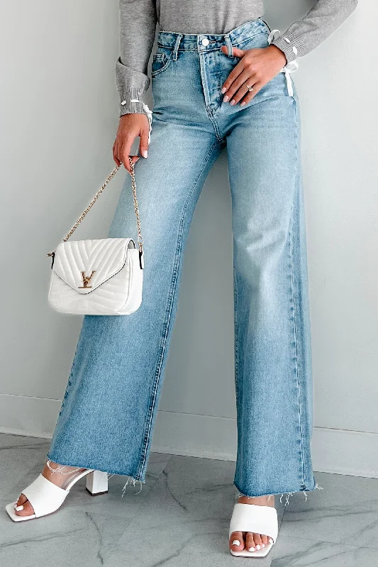 Fashion Design Modern Tailoring Sylas Raw Hem Wide Leg Jemina Jeans (Light Wash)