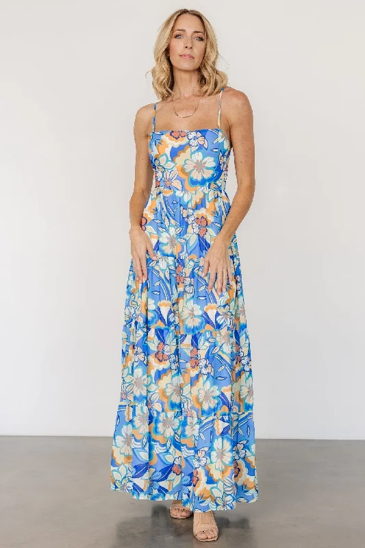 Elegant and noble Jannica Tie Back Maxi Dress | Blue Multi