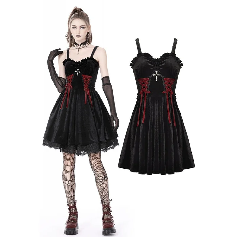 Amazing design Women's Gothic Strappy Cross Velvet Slip Dress