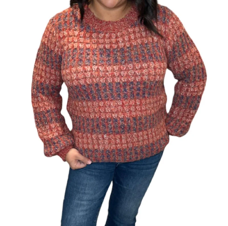 Black And White Style Winter Cozy Stripe Sweater In Orange/purple