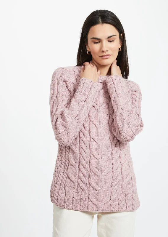 Personalized Wear Comfortable And Casual Listowel Ladies Aran Cabled Sweater | Pink