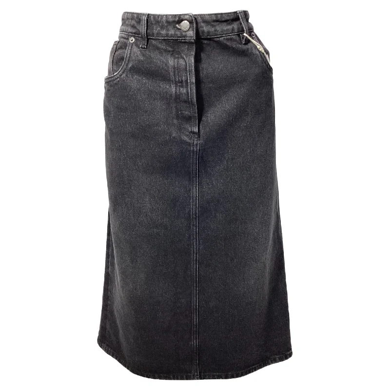New Products Comfortable And Cold-proof Prada Denim Midi-Skirt in Black Cotton