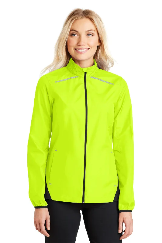 Classic Color Comfortable Design Port Authority Womens Zephyr Reflective Hit Wind & Water Resistant Full Zip Jacket - Safety Yellow/Deep Black - Closeout