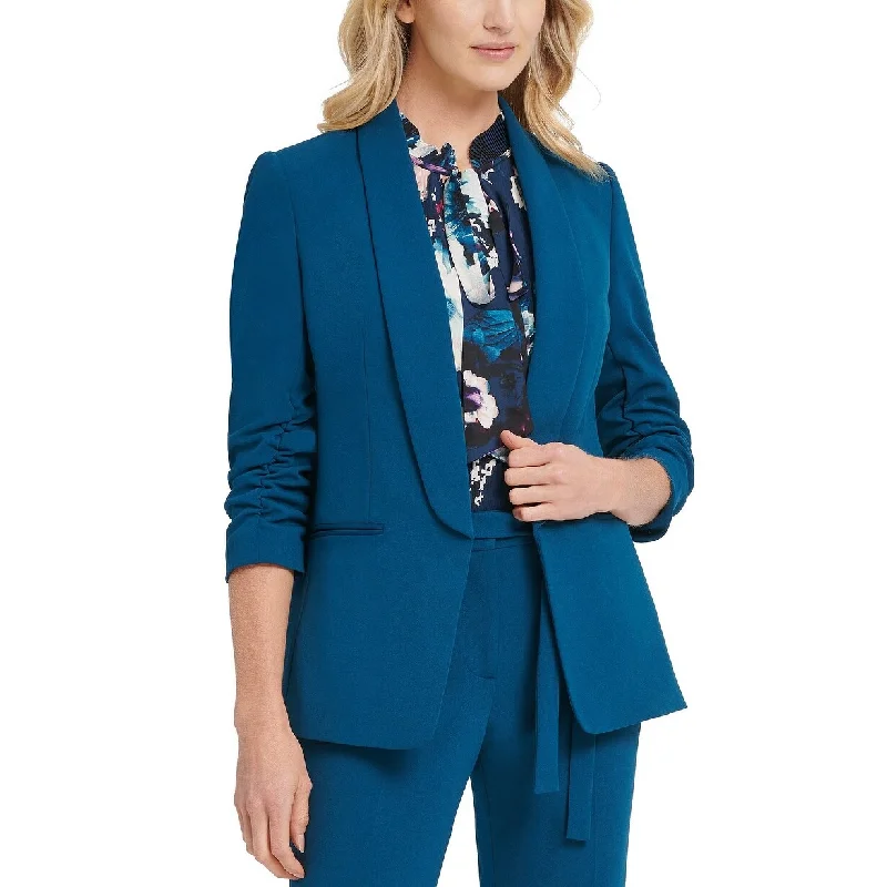 Exquisite Tailoring Fashionable And Versatile DKNY Women's Ruched-Sleeve Open-Front Blazer Blue Size 12