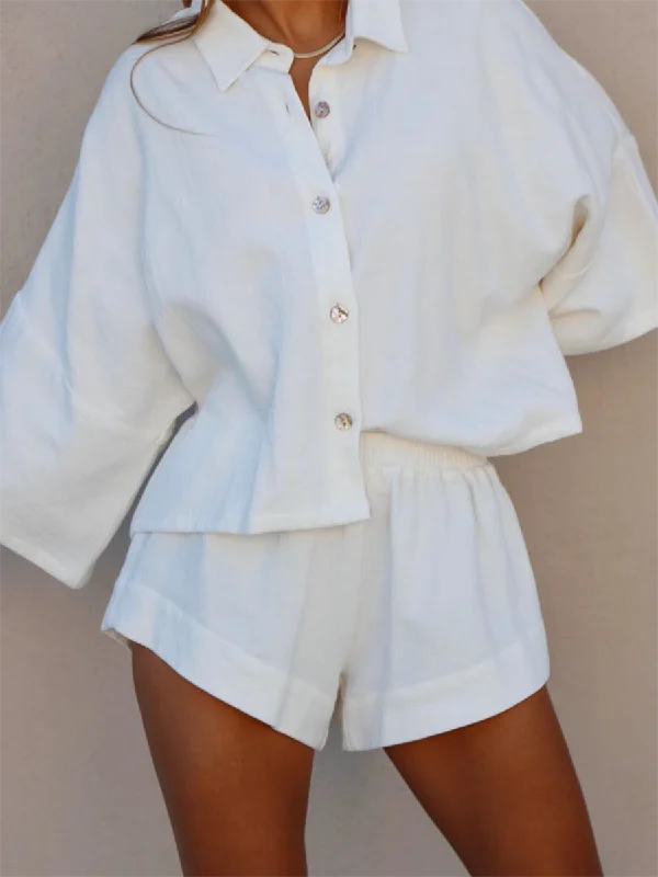 Celebrity Style Fashion Must-have Casual Loose Solid Color Mid-sleeved Top and Shorts Two-piece Suit Celebrity Style Fashion Must-have Casual Loose Solid Color Mid-sleeved Top and Shorts Two-piece Suit