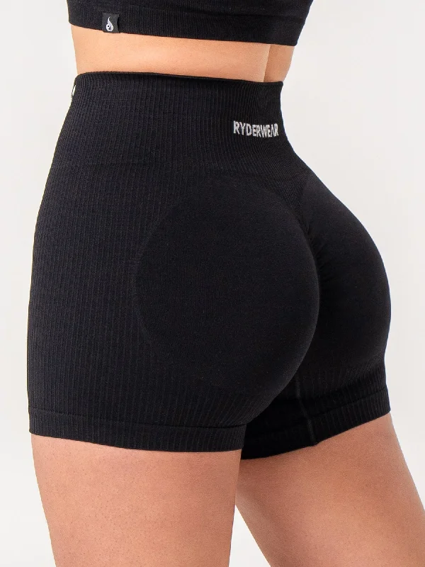 Fun and cute Rib Scrunch Seamless Shorts - Black