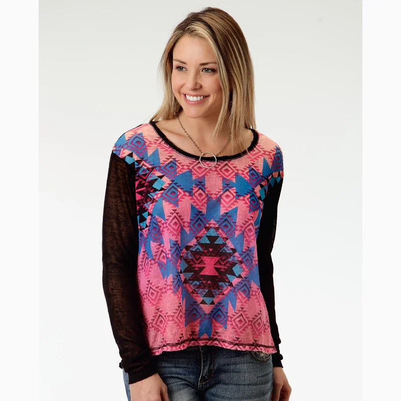 New Autumn And Winter Styles Lazy Home Karman Women's Black and Pink Aztec Long Sleeve Shirt