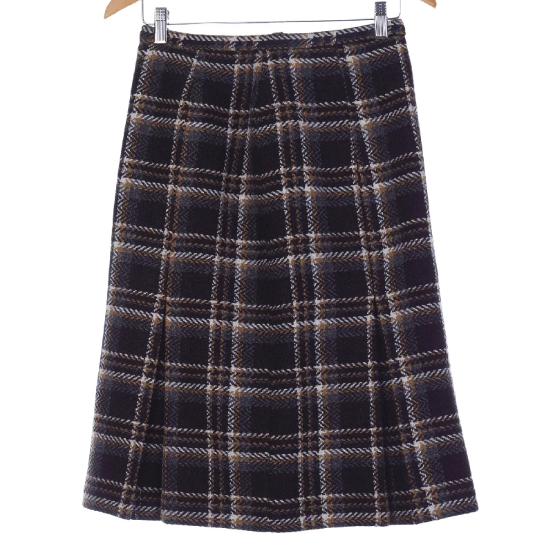 Cool Breeze At Night Seigal Separates Vintage Wool Skirt. Brown Check. UK Size 10