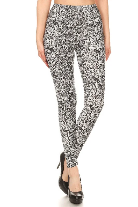 Elegant Style Snakeskin Print, Full Length, High Waisted Leggings In A Fitted Style With An Elastic Waistband