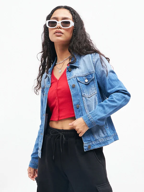 End Of The Year Spiritual Vitality Women Blue Basic Denim Regular Jacket