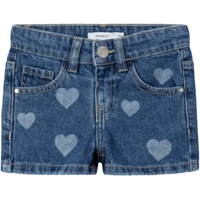 Trendy And Casual Comfortable Design Name It Denim Blue Heart Rose Regular Denim Shorts