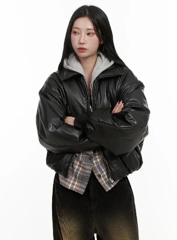 Printed Patterns College Style Solid Poly Puffer Coat CD410