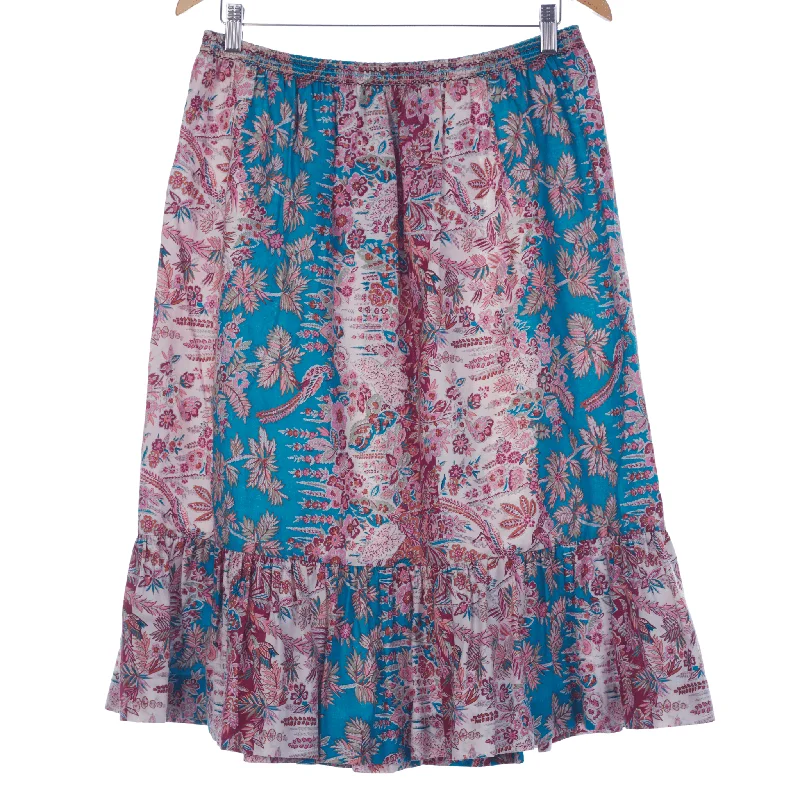 High waist design Liberty Vintage Cotton Floral Print Skirt Blue and Red UK SIze 14