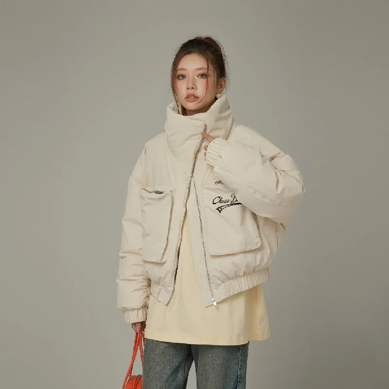 Simple Matching Cute Style Big Pocket High Neck Sporty Jacket