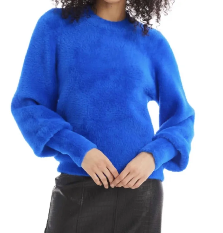 Low-key Luxury Fuzzy Kora Sweater In Cobalt