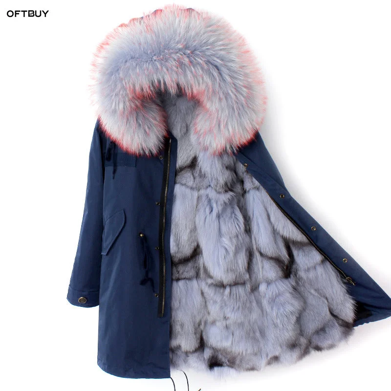 Sports Functional Style OFTBUY 2019 winter jacket women real natural fur coat loose raccoon fur collar fox fur liner long parka outwear High quality