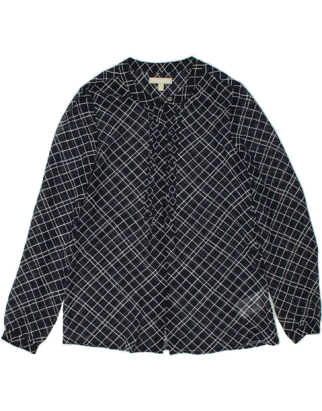 Fashion Classic Simple Solid Color BANANA REPUBLIC Womens Shirt Blouse UK 10 Small Navy Blue Check Polyester