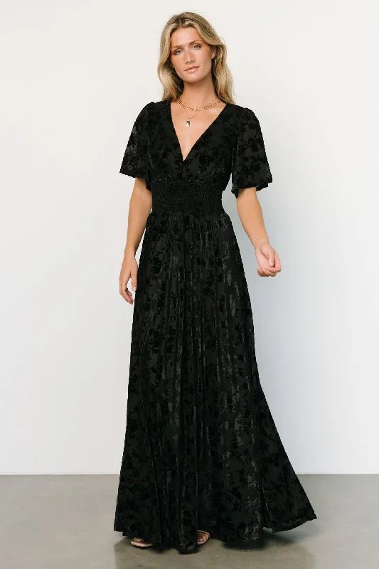 Fresh And Fashionable Bottom And Versatile Veronica Velvet Maxi Dress | Black