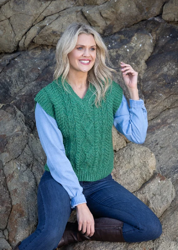 Printed Patterns Casual Street Women's V Neck Aran Vest | Green