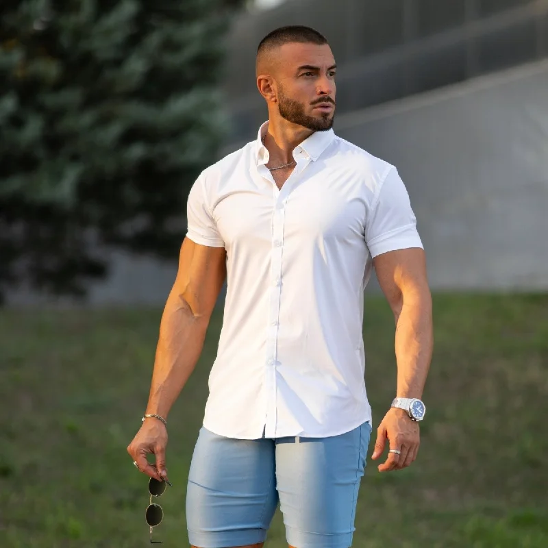 Fashionable sports Performance Bamboo Short Sleeve Shirt - White