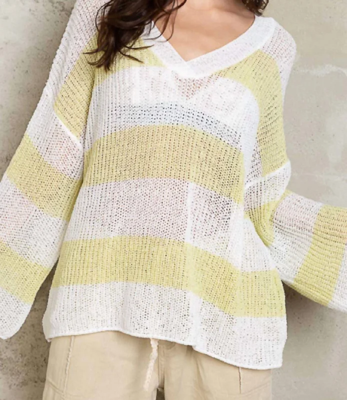 Exclusive Customization Personalized Design Evelyn Open-Knit Top In White/yellow