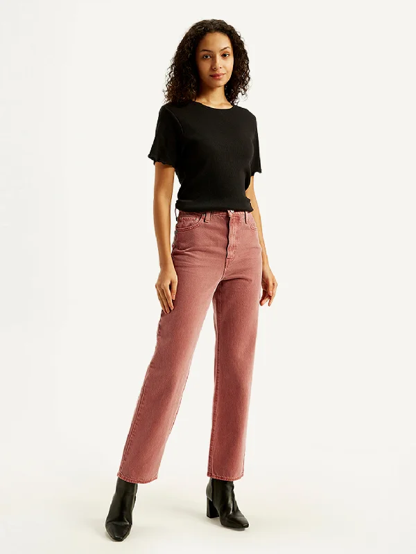 New Season Series Exquisite Embroidery Women's High Rise Ribcage Straight Rust Jeans